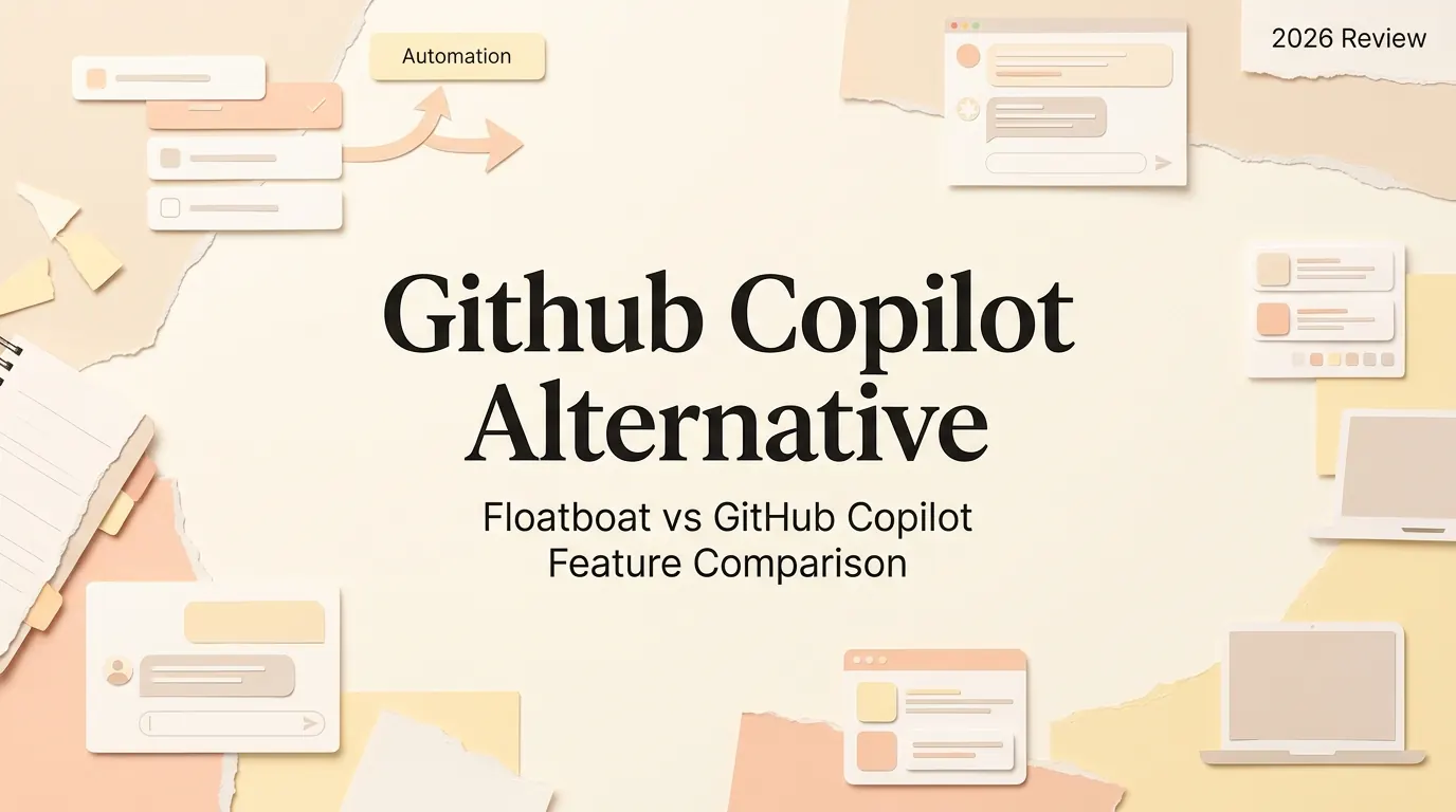 Floatboat vs GitHub Copilot Feature Comparison editorial collage illustration