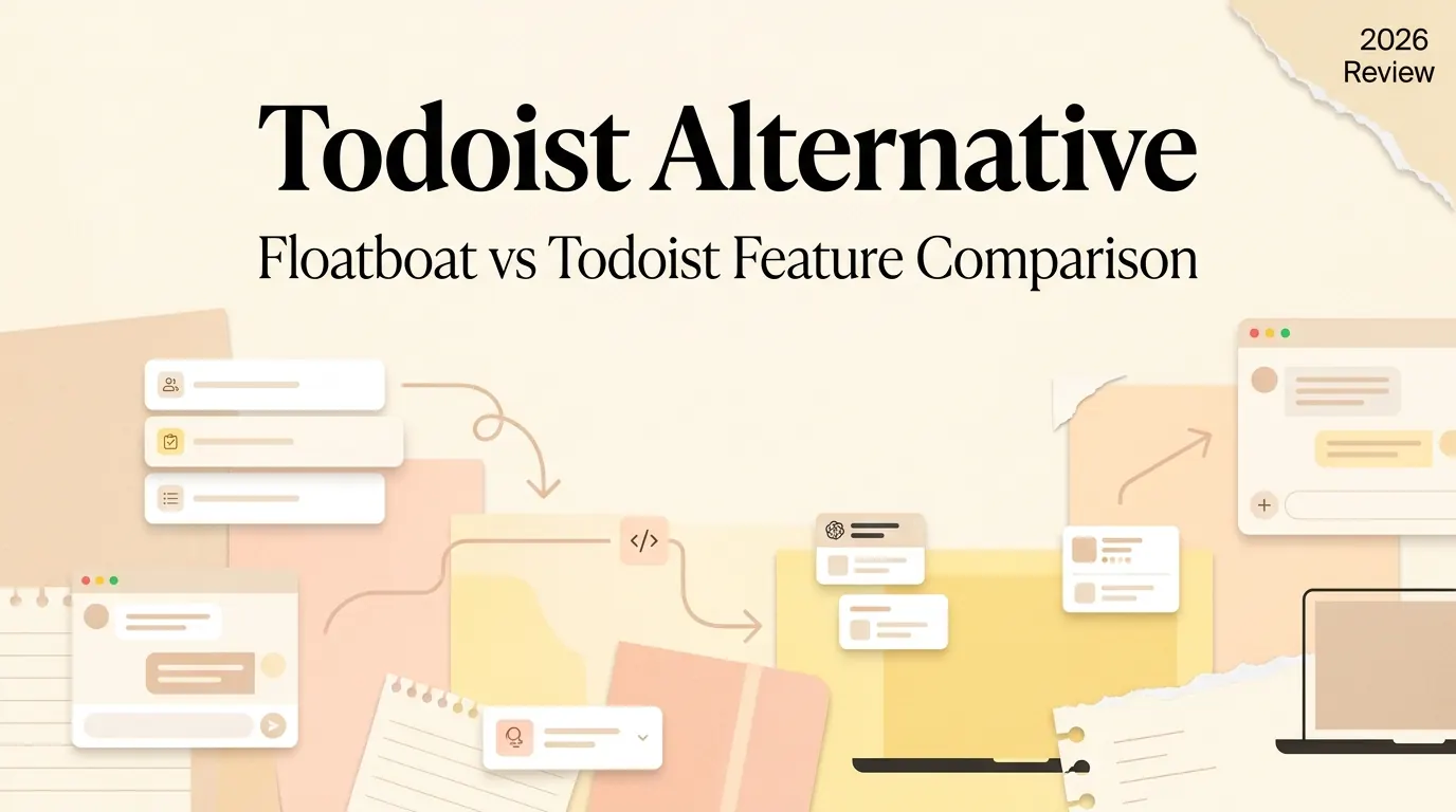 Floatboat vs Todoist Feature Comparison editorial collage illustration
