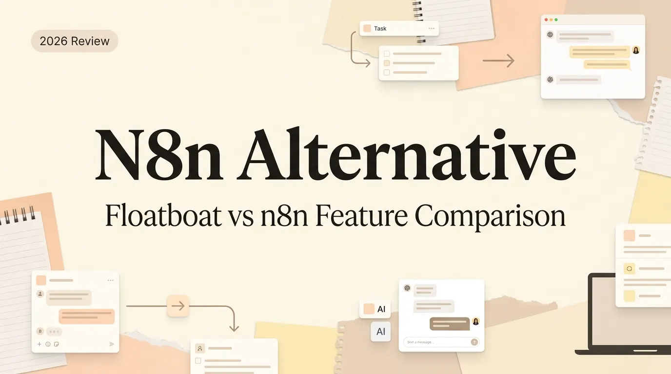 Floatboat vs n8n Feature Comparison editorial collage illustration